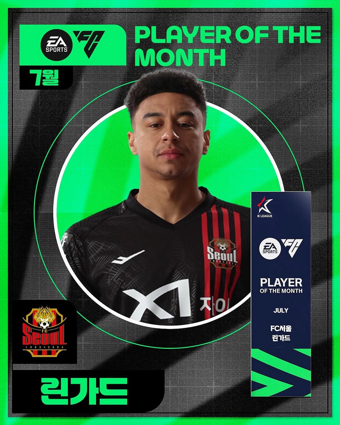 皇冠体育登录-韩K官方：FC首尔中场林加德当选7月份最佳球员