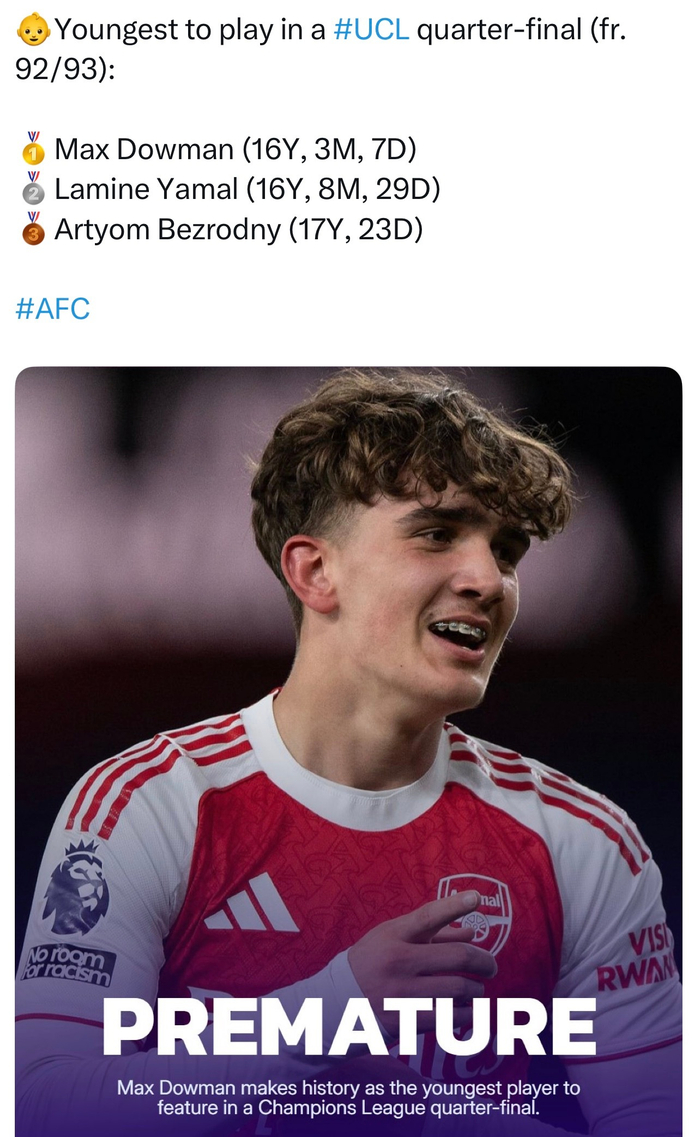 皇冠体育-阿森纳道曼成欧冠改制后最年轻八强出场球员|拉米内·亚马尔|afc|队员_新浪体育_新浪新闻